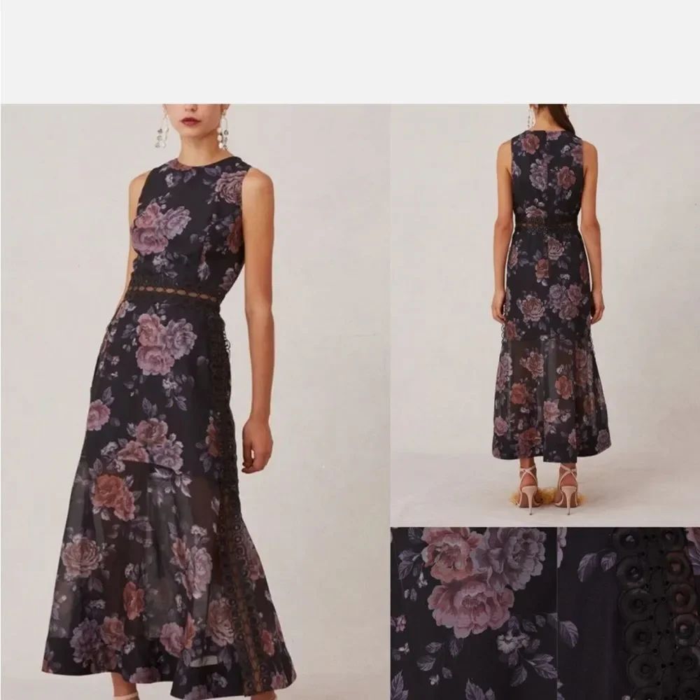 NWT KEEPSAKE the Label Dark Floral Lace Midi  Dress, XS